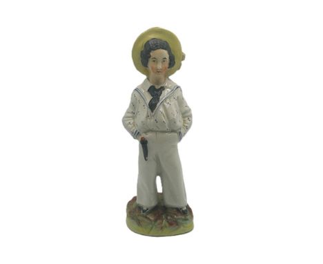 A Staffordshire Thomas Parr portrait figure of a young Prince of Wales, dressed in a sailor’s suit and wearing a boater Circa