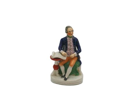 A Staffordshire Alpha factory portrait figure of Captain James Cook, seated with his right arm resting on a manuscript on a s