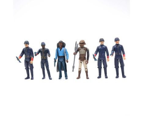 Star Wars figures by Palitoy / Kenner, six including Lando Calrissian, with cape and blaster; Lando Calrissian Skiff Guard Di