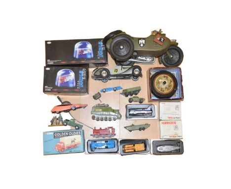 Die-cast models and toys; one box including Corgi Nine Double Nine models; Dinky Pink Panther car; Shado 2 vehicle; Sandoen r