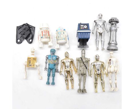 Star Wars figures by Palitoy / Kenner, eleven droids including R-5 D-4; R2-D2; C-3PO, fixed limbs; C-3PO, removable limbs and