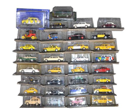 Altaya die-cast model vehicles, 1:43, thirty-three including Renault AG1, Taxi de la Marne 1914; Mercedes 240D, Frankfurt 197