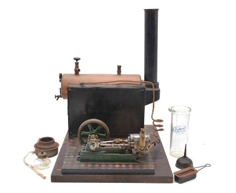 Stuart Turner no. 9 horizontal live steam stationary engine and boiler unit, mounted on board, width 40.5cm, height 45cm