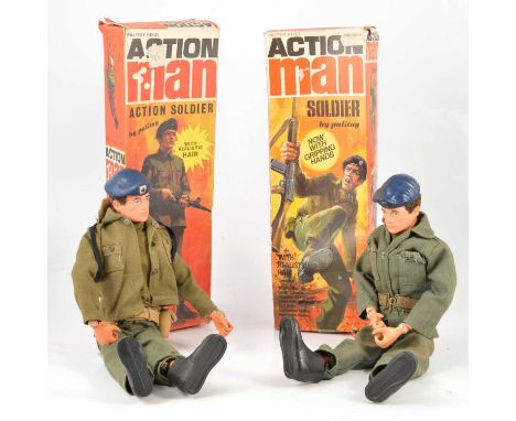 Action Man, Palitoy, two figures including Action Soldier and Soldier with gripping hands, both with clothing and boxed. Qty: