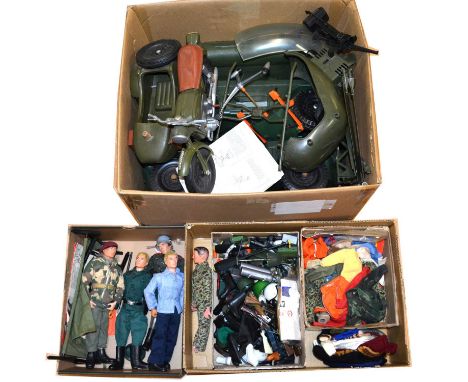 Action Man, Palitoy, a quantity to include four figures; a good selection of clothing and accessories; Cherilea motorcycle wi