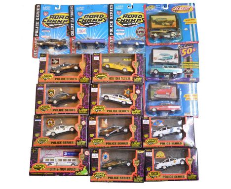 Road Champs die-cast model vehicles, sixteen including ref 64305 Police Series (x8), multiple liveries; ref 6430-60 New York 