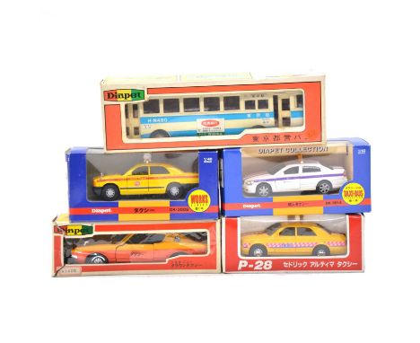 Yonezawa Toy Diapet die-cast models, five including B-17-2300 coach, 1:40 scale; P-21-1400 taxi, 1:30 scale; P-28 Cedric Ulti