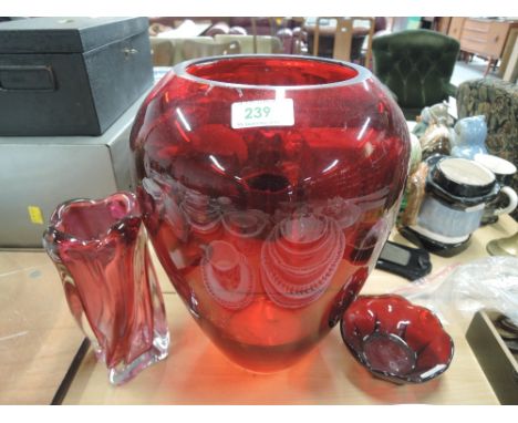 A selection of ruby red glass wares