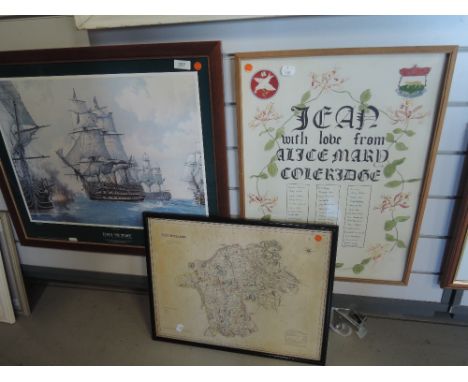 A selection of prints and art work including Westmorland map