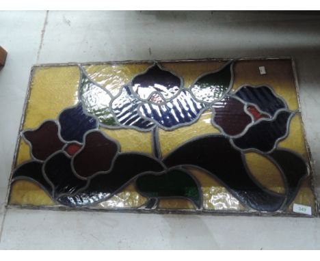 A vintage leaded glass panelAPPOX 28.5" LONG 16" HIGH