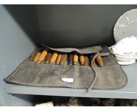 A selection of vintage wood working chisels including fruit wood handle and carving 