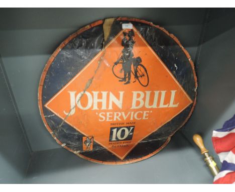 A vintage cardboard advertising sign for John Bull motoring and bicycle tyres 