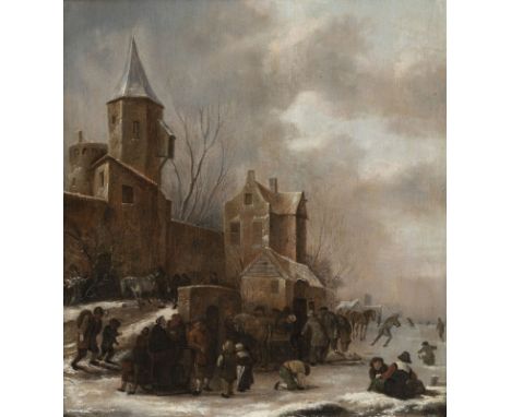 Klaes Molenaer (c.1630-1676),&nbsp;Scène d'hiver,&nbsp;huile sur panneau, signée, 51x46,5 cmProvenance: Kunstveilingen Mak va