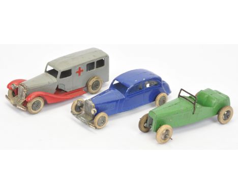 Dinky Toys Pre-War Vehicle Group, to include; (1) No.30f Ambulance, grey body, red open chassis, black smooth hubs with white