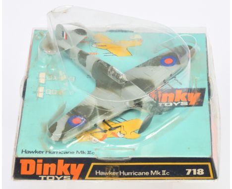 Dinky Toys 718 Hawker Hurricane Mk IIc, grey &amp; green, black propeller, condition appears to be Good Plus to Excellent, wi
