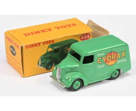 Dinky Toys 454 Trojan Van "Drink Cydrax", Green including rigid hubs, silver trim, condition appears to be Good Plus to Excel