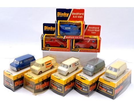 Dinky 410 Bedford Van a group comprising of Code 3 issues, to include "Police", "John Menzies", "Heron" plus others, conditio