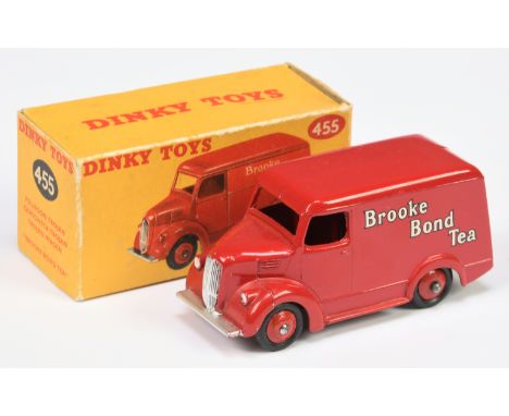 Dinky Toys 455 Trojan Van "Brooke Bond Tea", Red including rigid hubs, silver trim, condition appears to be Good Plus to Exce