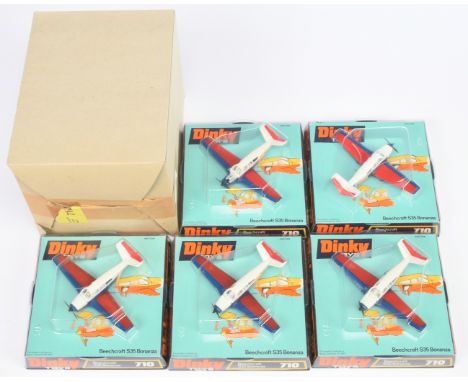 Dinky Toys Trade Pack 710 Beechcraft S35 Bonanza Aircraft Containing 5 Examples, white, red, blue, clear windows, white inter