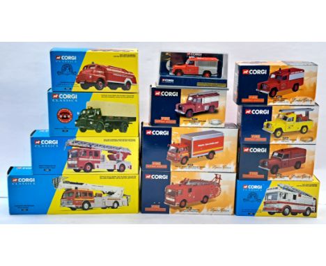 Corgi 1:50 Scale Boxed Fire Service Vehicle Group, to include, 21801 AEC Ergomatic Pump Escape "Blackpool", 19201 Bedford S E