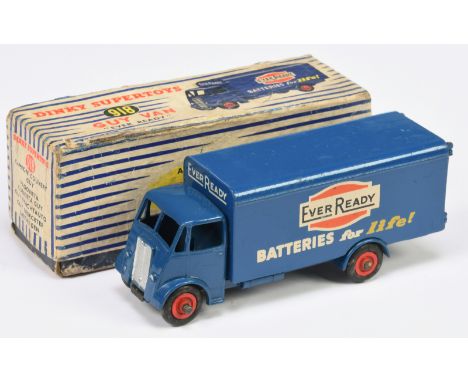 Dinky 918 Guy Van "Eveready", dark blue cab and chassis with angled front numberplate casting, dark blue van body, red Supert