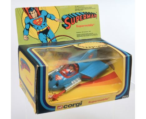 Corgi 265 DC Comics Superman Supermobile, blue, red, silver with Superman driver figure, condition appears Near Mint, within 