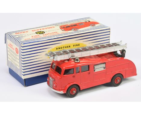 Dinky Toys 955 Fire Engine with Windows and Extending Ladder, red including hubs, silver and grey trim, clear windows, chrome