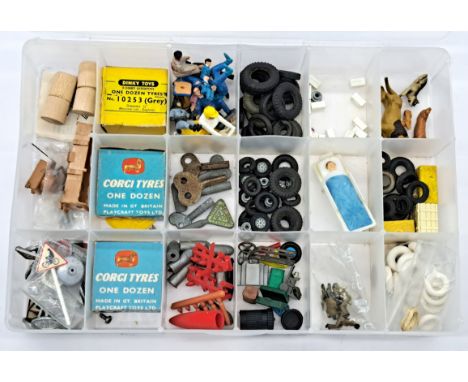 Corgi, Dinky &amp; Similar Container of Parts &amp; Accessories, to include Boxed Corgi &amp; Dinky tyres, figures, sign post