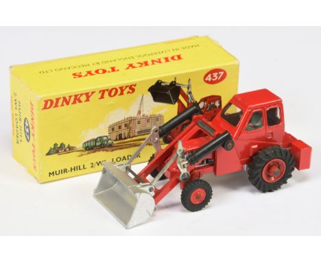 Dinky Toys 437 Muir Hill 2 Wheel Loader, red body and hubs (plastic to front) silver bucket and figure driver, condition appe