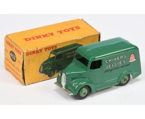 Dinky Toys 452 (31C) Trojan Van "Chivers Jellies", Green body, mid-green rigid hubs with smooth tyres, silver trim, condition