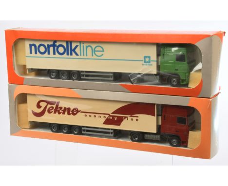 Tekno Economy Line 1:50 Scale Boxed Pair, to include; (1) DAF XF Truck "Tekno Economy Line", maroon cab, white trailer, with 