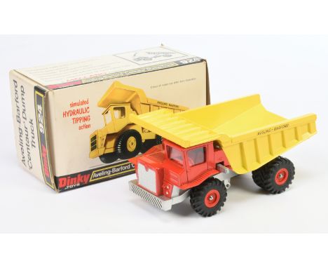 Dinky Toys 924 Aveling &amp; Barford Centaur Dump Truck - Red cab and plastic hubs, Red interior, yellow back, silver chassis