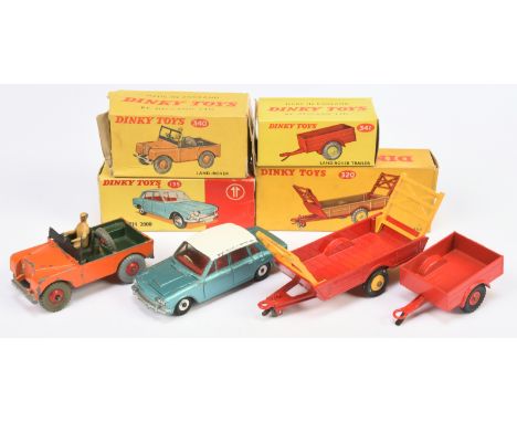 Dinky Toys Boxed Mixed Group, to include 135 triumph 2000, 340 Land Rover, 341 Land Rover Trailer, and 320 Harvest Trailer, c