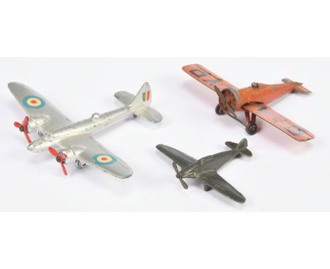 Dinky, Tekno, Acorn Toy Co., Unboxed Aircraft Group, to include Dinky 60d Low Wing Monoplane, Tekno 402 BB-1 (Bristol Blenhei