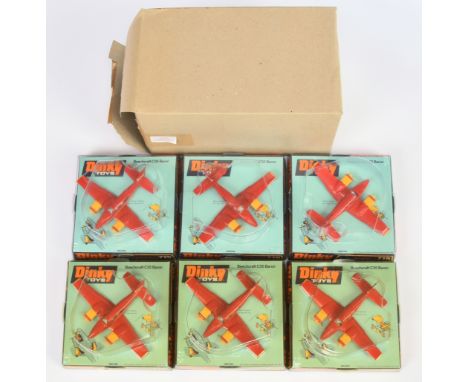 Dinky Toys Trade Pack 715 Beechcraft C55 Baron Aircraft Containing 6 Examples, red body, clear windows, white interior, lemon