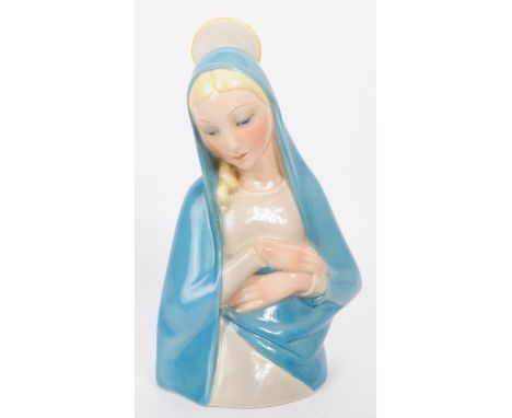 Lenci - Italian art deco early 20th century porcelain Madonna bust by Abele Jacopi. In blue, white and yellow colourways. Mak