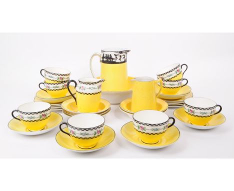 Chelson - An early 20th century art deco china part tea service, comprised of eight Chelson teacups, Chelson milk jug, eight 