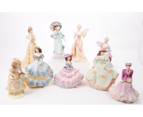 Coalport - A collection of nine late 20th century 1990s bisque porcelain lady figurines. Examples including a 1994 'Age of El