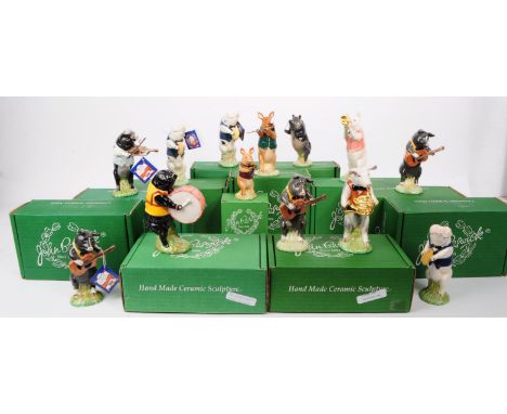 Beswick - Vintage 1990s thirteen porcelain Pig Promenade figurines, comprised of three PP4 Andrew figures, three PP9 Christop