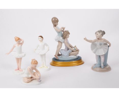 A collection of five late 20th century fine bone china Ballerina dancer figures. Comprised of two Lladro figures: no. 5714 an