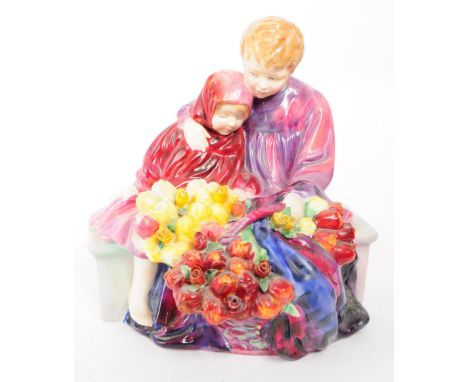Royal Doulton - Mid century porcelain Flower Seller's Children HN1342 figurine. Depicting two children in pink and purple col
