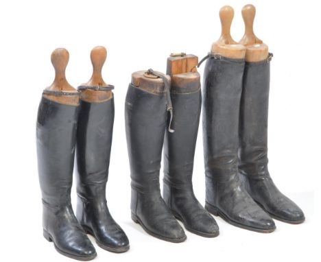 Rowell &amp; Sons - Market Place - Melton Mowbray - Three pairs of black leather ladies hunting horse riding boots with woode