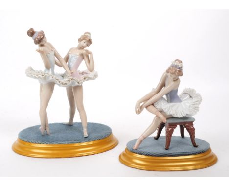 Lladro - Two late 20th century porcelain Ballerina lady figures, comprised of a sitting Ballerina no. 5498 and two Ballerinas