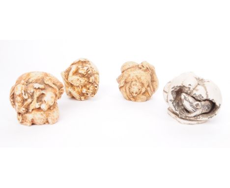 A collection of four 20th century Japanese resin netsuke animal sculptures. Depicting bears, dogs, cats and rats. Two example