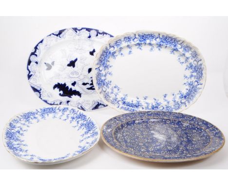 A group of 19th century ceramic meat platters. All of oval form with some examples bearing maker's mark. Including Crown Pott
