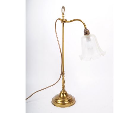 Christopher Wray - A 20th century table lamp, with brass body, adjustable arm and a crimpled rim frosted white glass shade. M