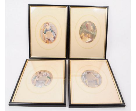 Four vintage 20th century framed erotic prints. The prints depicting Victorian reproduction erotic explicit scenes. Each fram