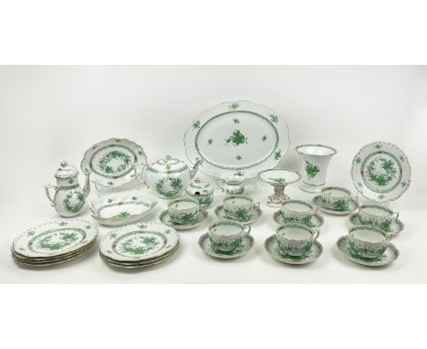 HEREND TEA/COFFEE SERVICE, Apponyi Chinese bouquet pattern comprising eight tea cups and saucers, eight side plates, teapot, 