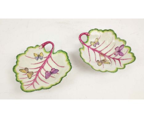 LADY ANNE GORDON (1924-2007) CERAMIC LEAF PLATES, a pair, with butterfly decoration, monogrammed initials to base, 20cm x 22c