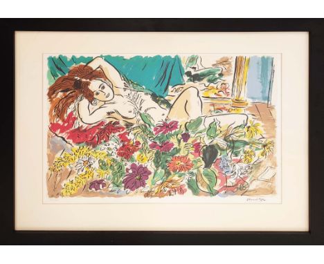 EDWARD PIPER (British 1938-1990), 'Nude reclining with flowers and mirror', lithograph, signed and numbered, 54cm x 72cm, fra